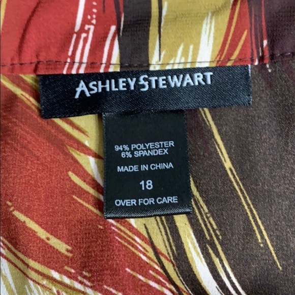 Ashley Stewart Elastic Waist Peplum Bell Sleeve abstract autumn blouse 18 - Picture 7 of 8